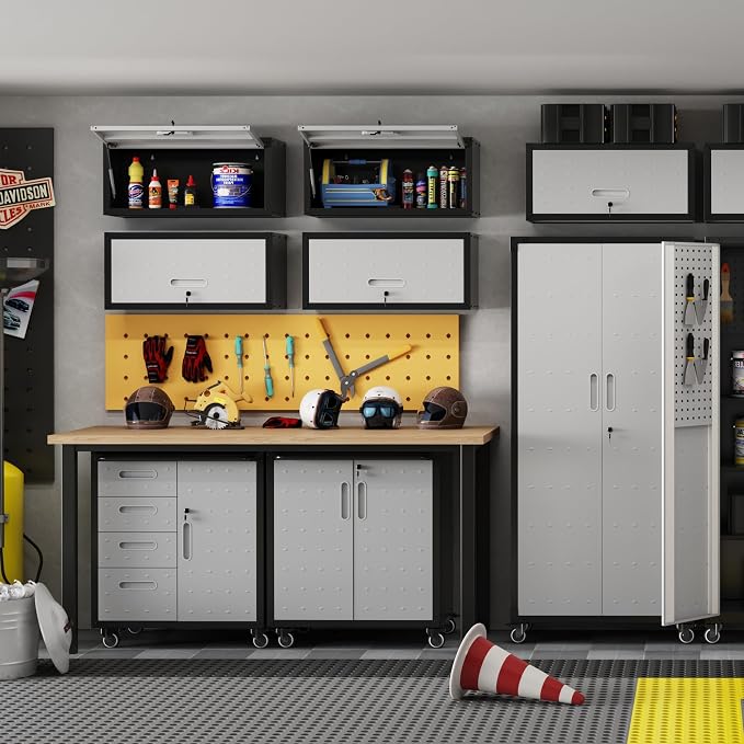 Metal Garage Wall Mounte Cabinet with 1 Up-flip Locking Door,Gray | Heavy Duty Steel Storage Cabinets,Tool Cabinets for Garage,Kitchen,Warehouse,Office,Assembly Required