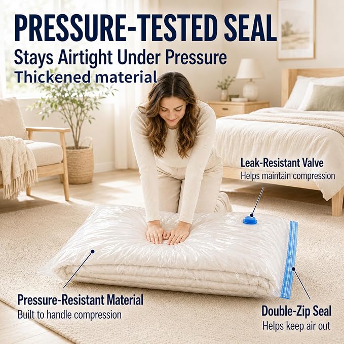 Jumbo Vacuum Storage Bags, 40 x 31 in, 8 Pack XXL Space Saver Bags, with Hand Pump, Vacuum Seal Bags for Blankets, Comforters, Bedding, Pillows, and Clothes