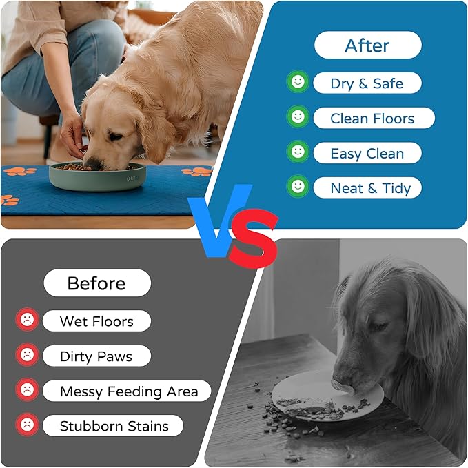 Pet Feeding Mat-Absorbent Dog Feeding Mat for Food and Water Bowl,No Stains Pet Placemat,Quick Drying Water Dispenser Mat for Dog and Cat,Easy to Clean Dog Accessories(S,Navyblue)