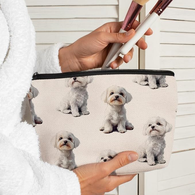 Maltese Dog Makeup Bag, Maltese Lovers Gifts Cosmetic Bag for Women, Dog Mom Lovers Owner Gifts for Women Christmas, Pet Lover Gift Zipper Travel Makeup Pouch for Purse