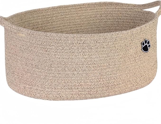 Optish 40L Extra Large Dog Toy Basket, 20" x 14" x 9" XL Toy Storage Box and Bin with Handles, Woven Cotton Rope Foldable Basket for Blankets, Living Room, Bedroom, Home Decor, Brown