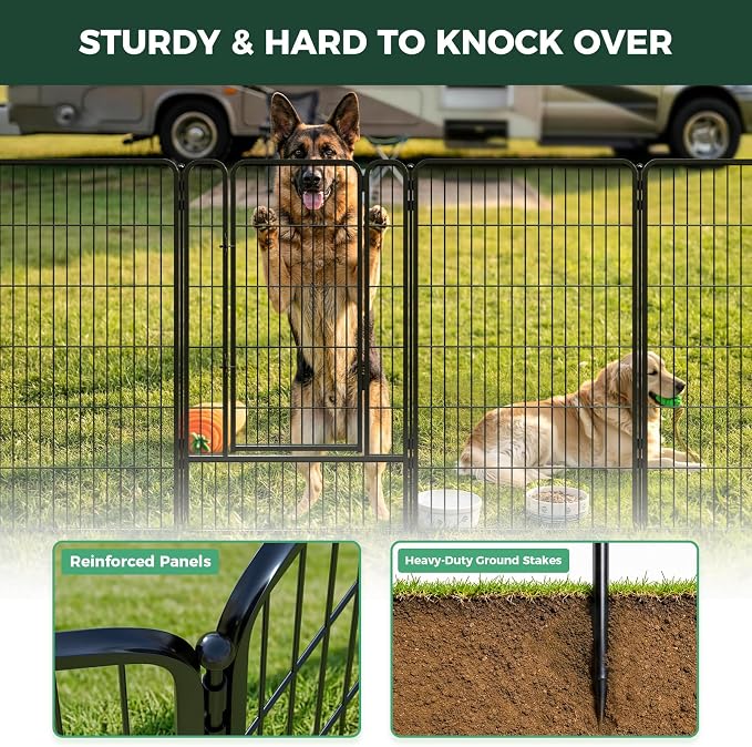 FXW Rollick Dog Playpen with RV Step Grid for RV Camping, 45" H, 16 Panels | Easy Setup & Sturdy, Blocks RV Stair Gaps, Fits RV Steps up to 30"W, For Large Dogs, Patented
