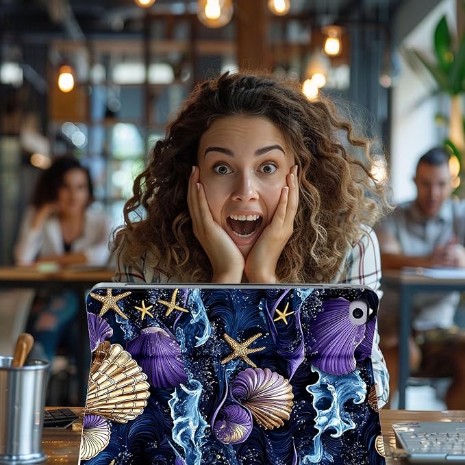 for Microsoft Surface Pro X/Pro X Plus-13 2019/2020/2021/2024 Tablet Case,Auto Wake/Sleep,Adjustable Stand Protective Cover - Ocean Shell Starfish