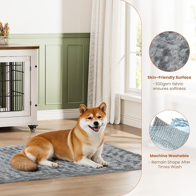 Medium Dog Crate Furniture, 32'' Heavy Duty Kennel w/Cushion & Wheels | White, Double Doors, Wooden Dog Cage, Chew-Resistant, End Table, Decorative, 27"/32"/38"/44" Options, Indoor