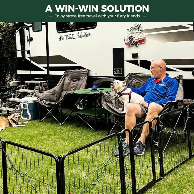 FXW Rollick Dog Playpen with RV Step Grid, 50" H, 16 Panels | Heavy-Duty & Easy setup Play Area, Helps Close Stair Gaps, Fits 32" RV Step Opening, For Ultra Large Dogs, Patented