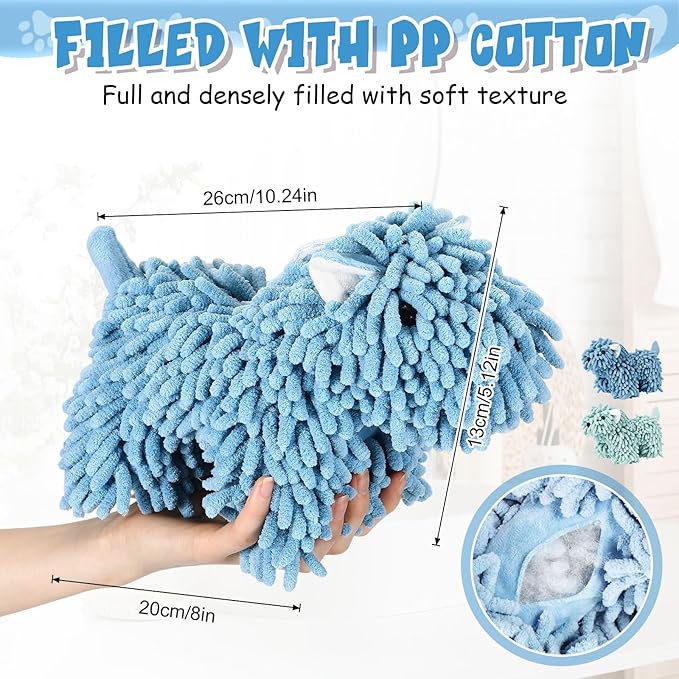 Tegeme 2 Pcs Chenille Dog Hand Towel Fuzzy Dog Towel Absorbent Microfiber Soft for Bathroom Kitchen Washstand (Green Blue)