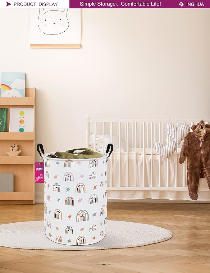 Rainbow Fabric Storage Bin Nursery Organizer Basket | Organizer Bin Dirty Clothes Collapsible Waterproof for College Dorms, Boys and Girls Bedroom,Bathroom