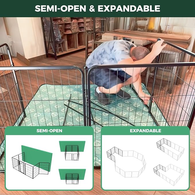 FXW Homeplus Indoor Dog Playpen, 40" H, 12 Panels, for Medium & Large Dogs | Stress-free play, Heavy-duty, Semi-open design, Easy setup, Threshold-free gate, Expandable, Patented