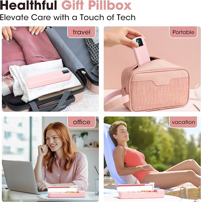 Daviky Automatic Pill Dispenser, Smart Pill Organizer with Alarm | Pill Box 7 Day with APP, Weekly Travel Pill Case, Portable Pill Reminder for Medicines, Supplements and Vitamins (Pink)