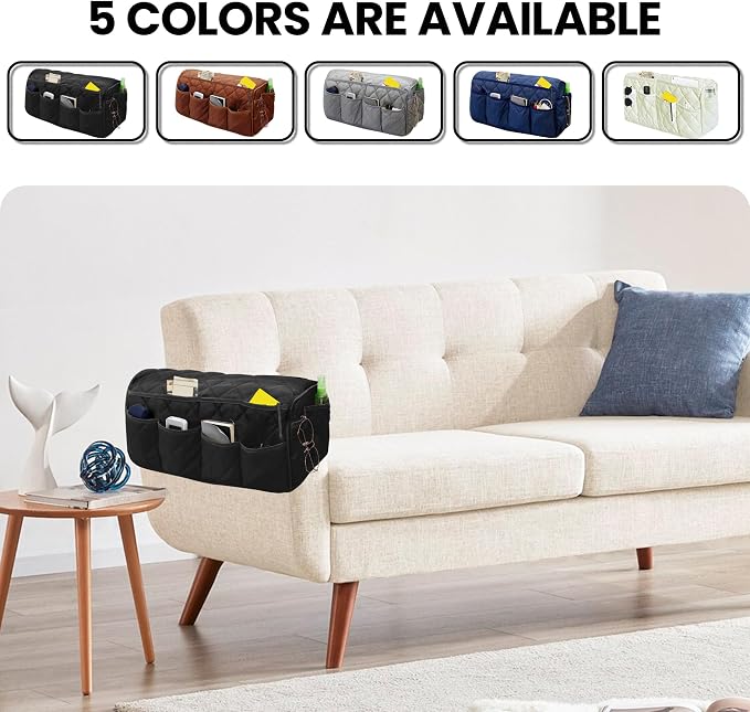 MEHIDFY Armchair Caddy, Waterproof Sofa Armrest Organizer, Non Slip Recliner Organizer, Remote Holder for Recline, Recliner Caddy with 14 Pockets Storage for TV Remote, Phone, Magazine (Black)