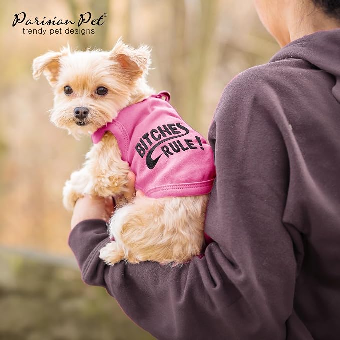 Parisian Pet Dog Shirt – 100% Cotton Shirts for Large Dogs – Pink Sleeveless Puppy Clothes – Lightweight and Breathable Pet Apparel – Bitches Rule Girl Dog Clothes - Stretchy T Shirts for Dogs
