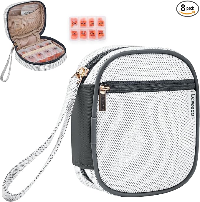 Lexeeco Travel Pill Case for Purse with Weekly Pill Organizer Holder 7 Day | Cute Am Pm Pill Box 7 Day ,Travel Medicine Organizer Pill Container Holder for Vitamins,Fish Oils,Medication,Medical Supplies