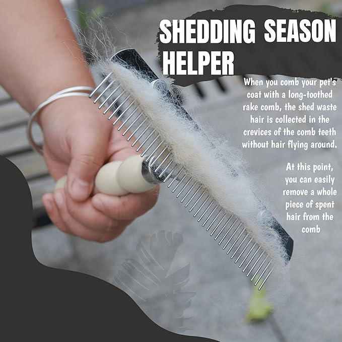 Undercoat Rake for Dogs, Grooming Rakes Brushes for Shedding Long Hair Coats Husky, German Shepherd, Golden Retriever, Long Tooth Removes Loose Hair Tangles