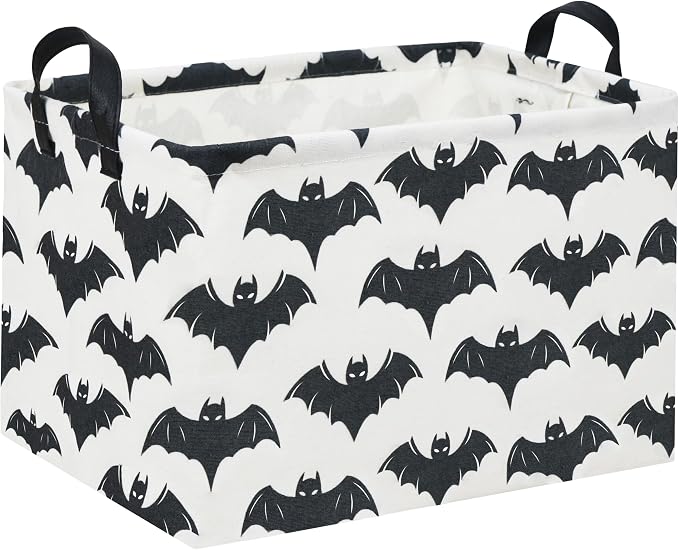 Halloween Basket Empty for Rectangular bat Storage Bins Organizer Bin Box Cute Bat Room Decor for Home(Black Bats)