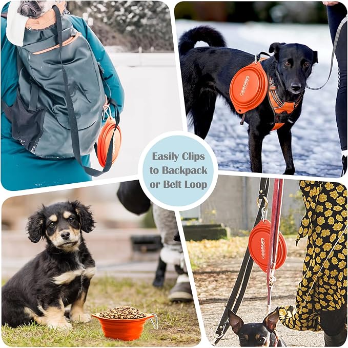 2 Pack Silicone No Spill Collapsible Travel Dog Feeding Bowls | Food-Grade Silicone, BPA Free, Travel Pet Bowls, with Carabiner Clip for Hiking, Durable & Quality, Dishwasher Safe