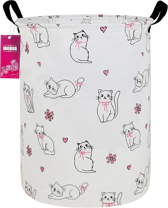 Laundry Hamper Large Canvas Fabric Storage Basket Love cat | Organizer Bin Dirty Clothes Collapsible Waterproof for College Dorms, Boys and Girls Bedroom,Bathroom