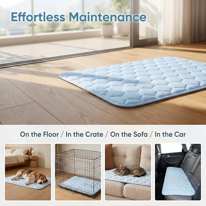 Dog Cooling Mat for Large Dogs,Washable Self Cooling Pet Pad with Non Slip Bottom,Portable Ice Silk Cooling Bed for Medium Large Dogs,Foldable Cooling Blanket for Indoor Outdoor Crate Use(XXL，Blue