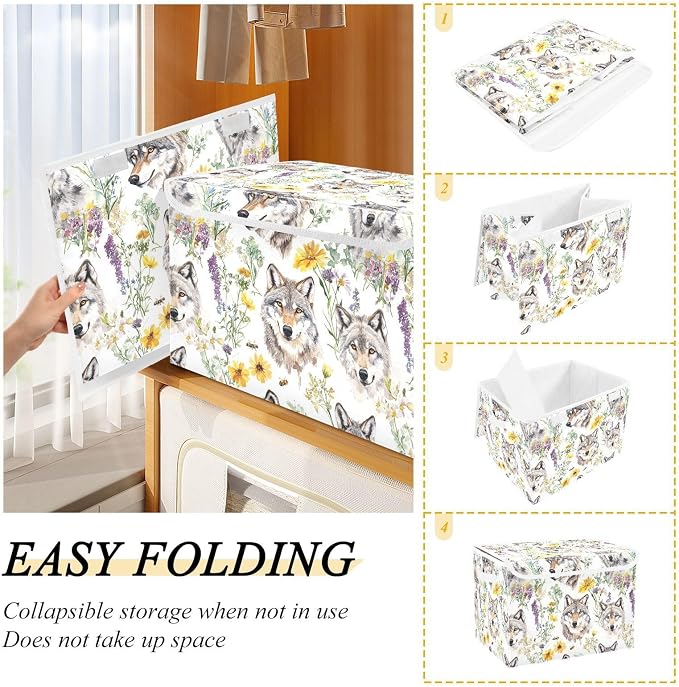 Aesthetic Wolf White Storage Bins Box Storage Container Lidded for Clothes Small Spaces