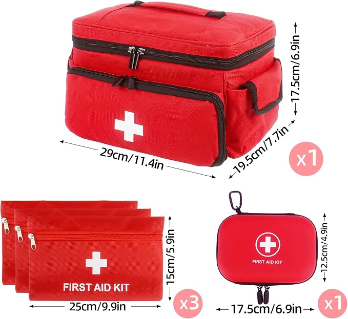 First Aid Bag Empty, 5-Set with Large Medical Organizer, 3 Portable Pouches & Hanging Bag for Home Car Travel Camping Office School Outdoor Adventure Medical Supplies,Pet First Aid Kits (Red)