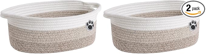 Dog Toy Basket Small Gift Basket for Baby, 12"x 8" x 5" inches Woven Storage Baskets for Dog Cat, Nursery Storage Baskets for Diapers, Towels, Mixed-Brown (Pack of 2)