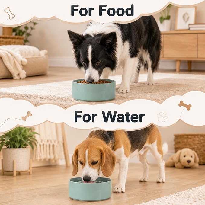 Havniva Ceramic Dog Bowls, Dog Food and Water Bowl Set, Dog Water Bowl | 7.3” Ceramic Dog Food Bowls with Non-Slip Rubber Base, Large Capacity, Dog Feeding Bowls for Medium Dogs