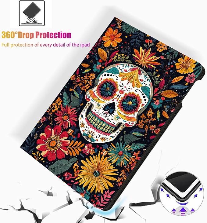 for Microsoft Surface Pro 11/10/9-13" 2024/2022 Tablet Case,Auto Wake/Sleep,Adjustable Stand Protective Cover - Day of The Dead Sugar Skull