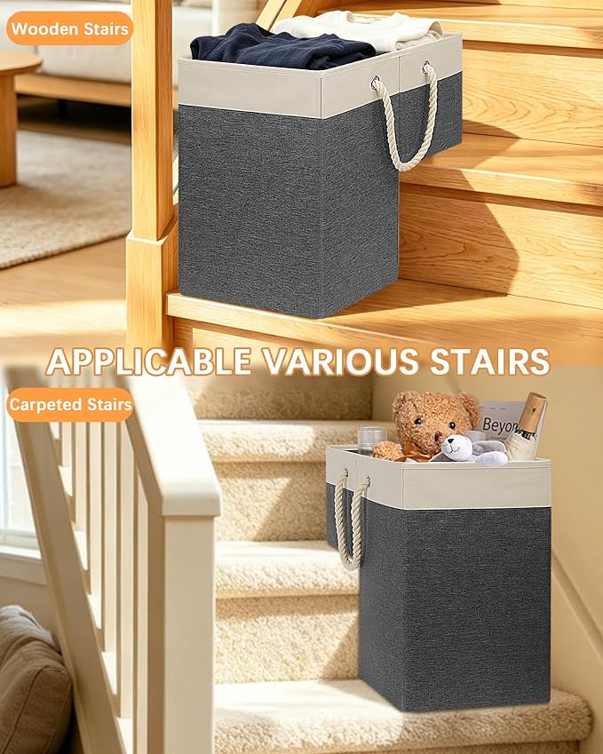 LHZ.K Stair Basket with Removable Divider & Sturdy Handles,1pcs Grey | 16" Rigid Foldable Stair Storage Basket for Carpeted & Wooden Stairs, Large Capacity for Laundry, Toy, Pet Supplies & Clutter