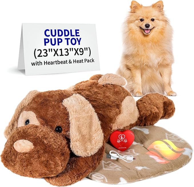Pet Fit For Life Cuddle Pup Toy with Heartbeat & Heat Pack - 23" Long Large | Heartbeat & Heat Pack with USB Rechargeable Design. Huggable Teddy Bear Texture for Crate Training and Cozy Comfort.