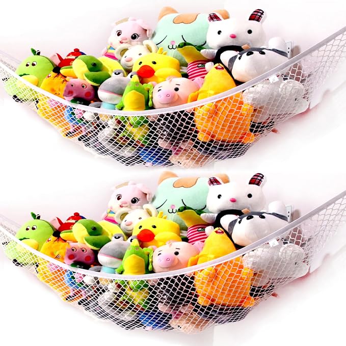 Stuffed Animal Net Or Hammock, Teddy Bear Holder Nets,White Toy Hammock for Stuffed Animals Storage, 2 Pack 75 x59 x59 in super large XWGJ