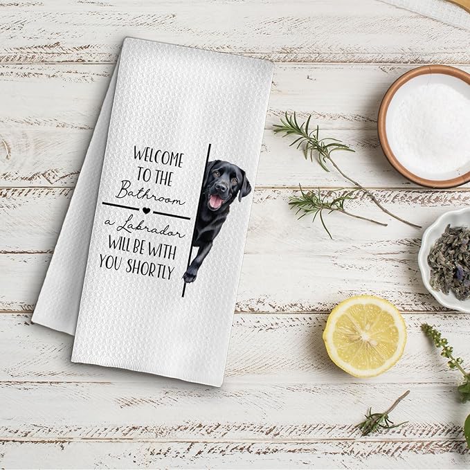 Funny Black Labrador Retriever Bathroom Hand Towels, Gifts for Labrador Dog Lovers, Welcome to The Bathroom Dog Decorative Hand Towels for Bath Room Washroom Restroom, 16x24 Inch