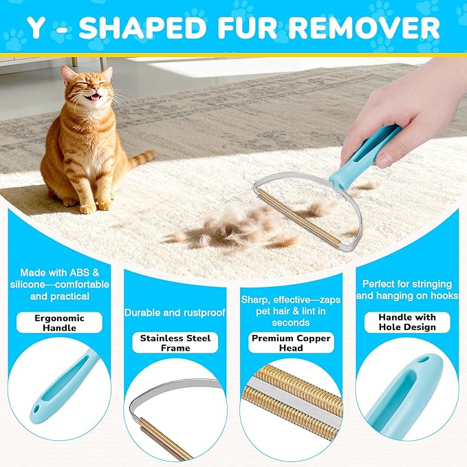 vorona Carpet Rake for Pet Hair Removal, 3 in 1 Pet Hair Removal Broom Tool with 54" Adjustable Long Handle, Reusable Dog & Cat Carpet Scraper,Pet Hair Remover for Rugs, Mats, Curtains, Couch