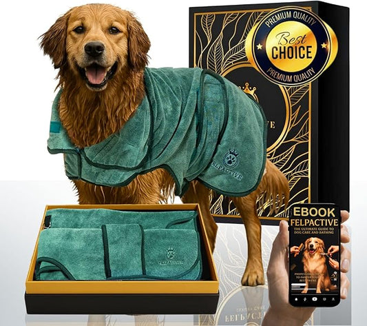 |FELPACTIVE® Premium Dog Drying Robe | Sizes S - XXXL | Quick-Drying Super Absorbent Double-Layer Microfiber | Soft & Snug Fit | Includes Luxury Gift Box + EBOOK | Dog Bath Robe, Pet Warming Bathrobe