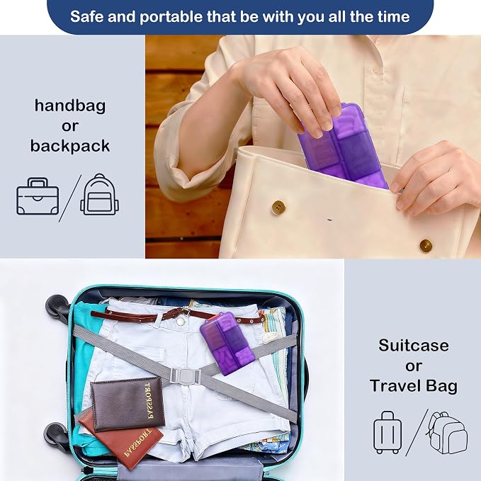 Extra Large Pill Organizer with 161 Medicine Labels, Travel Pill Case | Purple Extra large case with 10 compartments for 7-day pill planning, vitamins, supplements, and travel