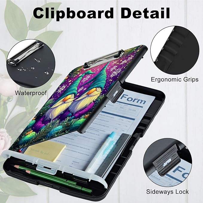 A4 Clipboard with Storage Pen Holder, Clipboards Organizer Nursing Clipboard Foldable File Folder Plastic Clipboard Folio Clip Board for Office Work Classroom Doctor, Hat Snowflake Old Man