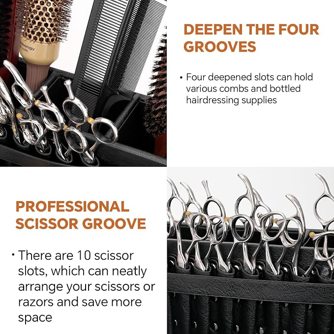 Barber Station Tray for Scissors Holder & Clippers Organizer, Barber Accessories Storage Station for Combs/Hair Clip/Trimmers, Barber Salon Home Desktop Tool Organizer(Small 11.9" x 8.8" x 4.4")
