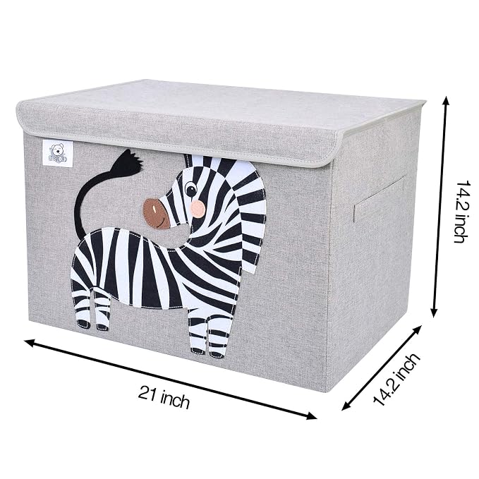 Large Toy Box Storage with Lid, Foldable Fabric Toy Chest Storage for Kids | Toy Organizer Basket, Collapsible Animal Print Storage Bin for Toddlers, Boys and Girls, Playroom, Baby Nursery (Zebra)