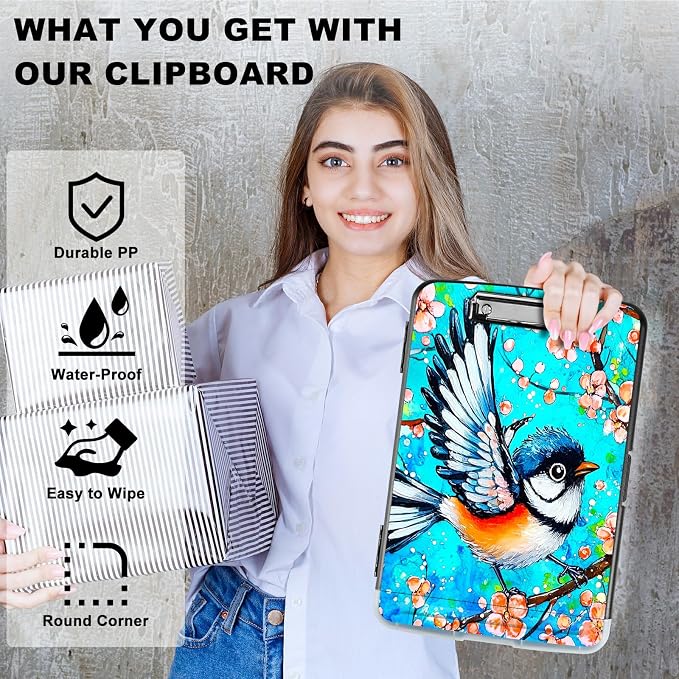 Blue Hummingbird A4 Clipboard with Storage Pen Holder, Clipboards Organizer Nursing Clipboard Foldable File Folder Plastic Clipboard Folio Clip Board for Office Students Classroom Doctor