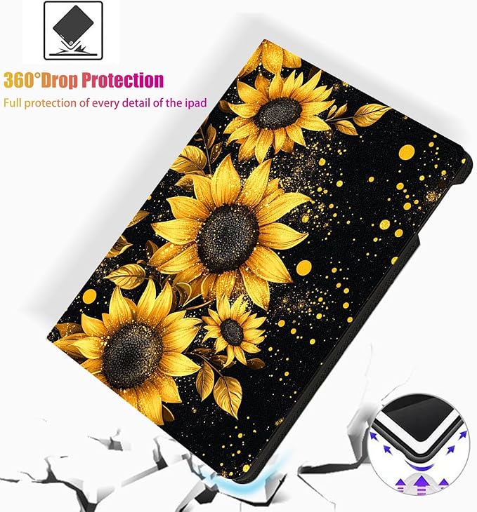 for Microsoft Surface Pro X/Pro X Plus-13 2019/2020/2021/2024 Tablet Case,Auto Wake/Sleep,Adjustable Stand Protective Cover - Sunflower