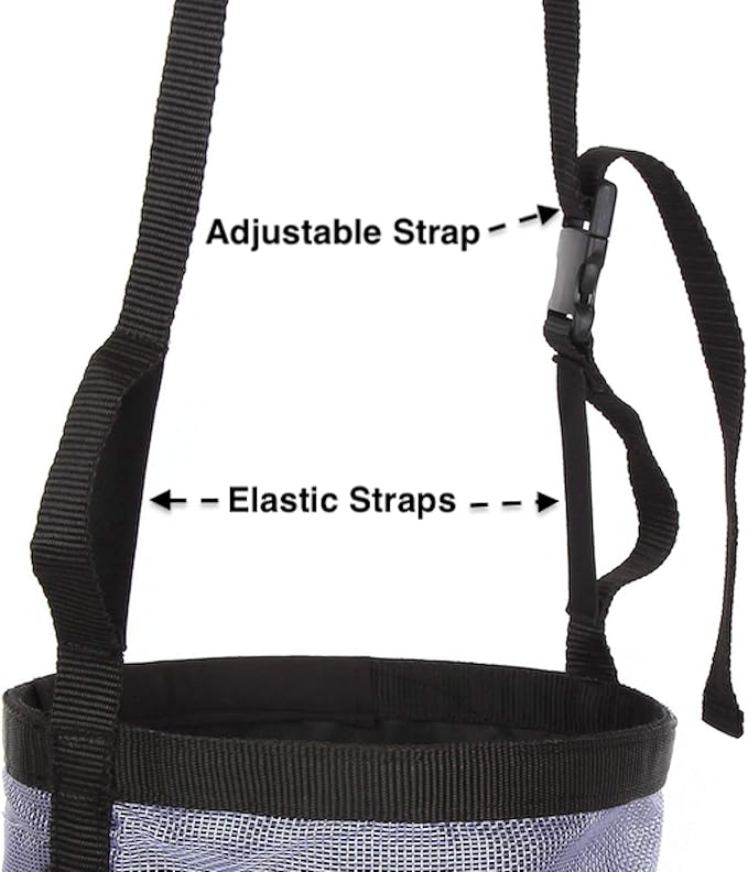 Majestic Ally Horse Feed Bag, Heavy Duty Nylon Mesh Grain Feed Bag, Adjustable Strap with Durable Snap and Elastic Straps, Comfort Neck Pad and Nose Pad- Large (Cob, Dark Gray)