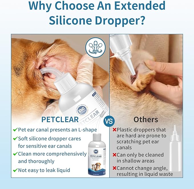 Dog Ear Cleaner, Contains Aloe Vera, Relieves Itching, Removes Earwax Buildup, Debris, Odors, Non Irritating, with Extended Soft Silicone Dropper, For Dogs and Cats, 3 Bottles (6.09 oz in total)