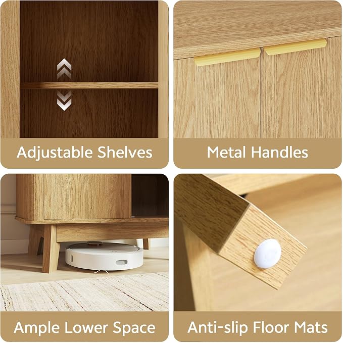 Shoe Cabinet with Doors & Adjustable Shelves, Natural | Modern Wooden Storage Cabinet for Entryway, Mudroom And Apartment, Reducing Clutter And Dust Buildup
