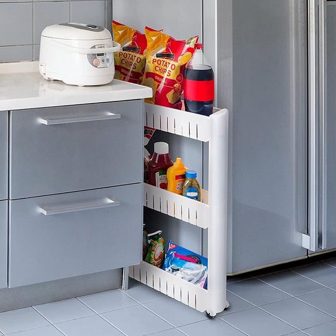 Lavish Home 3 Tier Shelf Rolling Cart, White, 19.5” x 5” x 28”