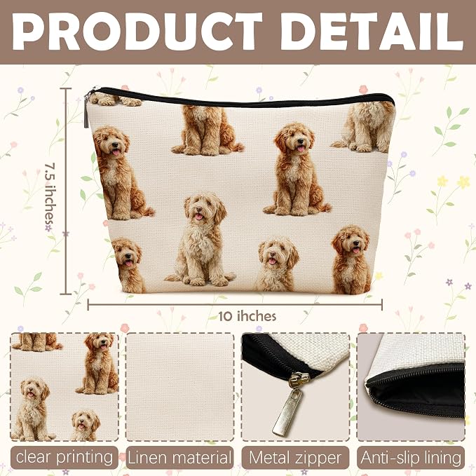 Labradoodle Dog Makeup Bag, Labradoodle Lovers Gifts Cosmetic Bag for Women, Dog Mom Lovers Owner Gifts for Women Christmas, Pet Lover Gift Zipper Travel Makeup Pouch for Purse
