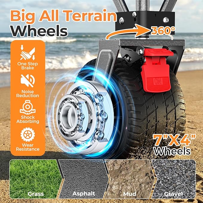 58" L Extender Collapsible Wagon, Extra Long with Tailgate | Foldable Wagon Cart, Heavy Duty Rolling Utility Cart with All-Terrain Big Wheels for Camping Shopping Sports Beach, Black