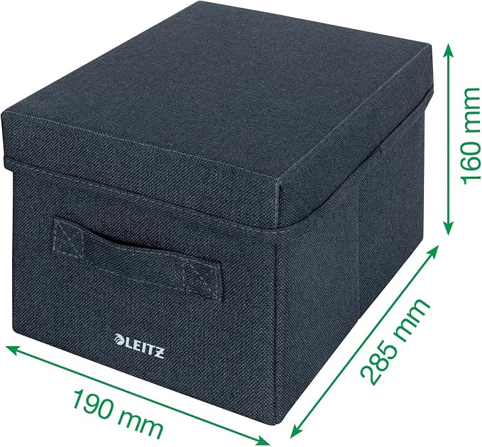 Leitz Fabric Storage Box with Lid, Set of 2 Cube Storage Unit Boxes, Foldable Fabric Ottoman Storage Organiser Box, Velvet Grey, Small, 61460089
