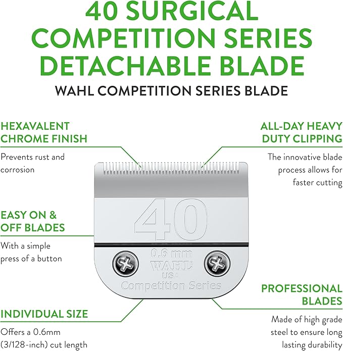 Wahl Professional Animal 40 Surgical Competition Series Detachable Blade with 3/128-Inch Cut Length (2352-100), Steel