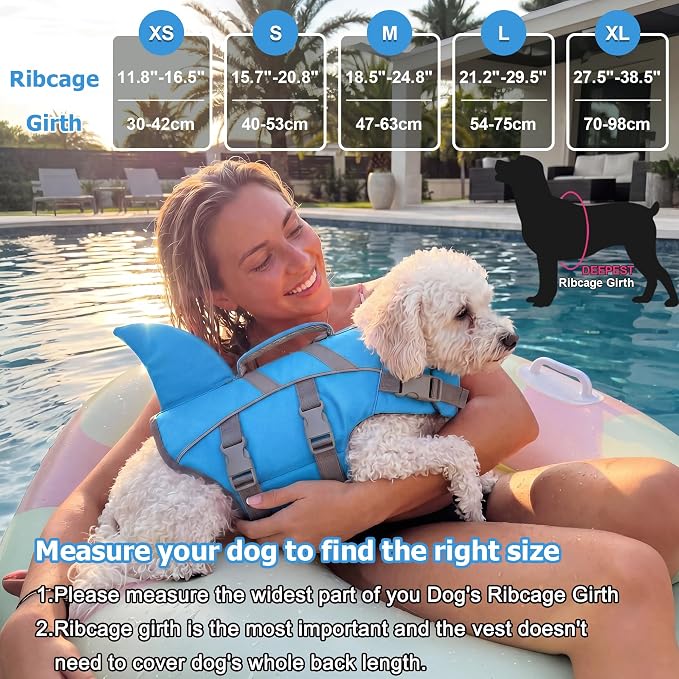 Dogcheer Dog Life Jacket Shark, Dog Life Vest with Rescue Handle - Blue,S | Adjustable Dog Harness Swim Vest for Swimming Boating, Reflective Pet Floating Device PFD for Small Medium Large Dogs