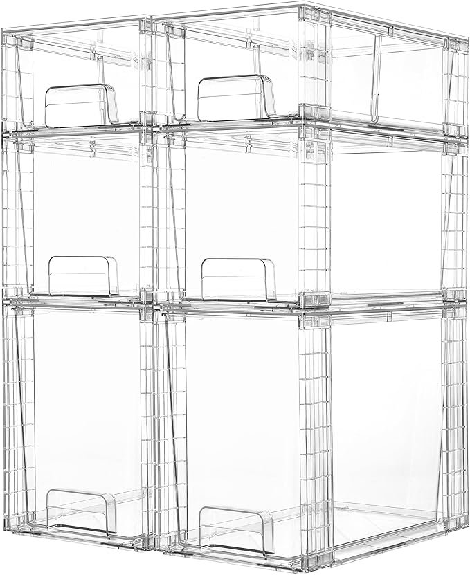 Vtopmart Clear Stackable Storage Drawers, 6 Pack Tall Organizer Set | Tall, Medium and Small Pull-Out PET Drawers with Stackable Design for Bathroom Under-Sink Storage and Vertical Organization