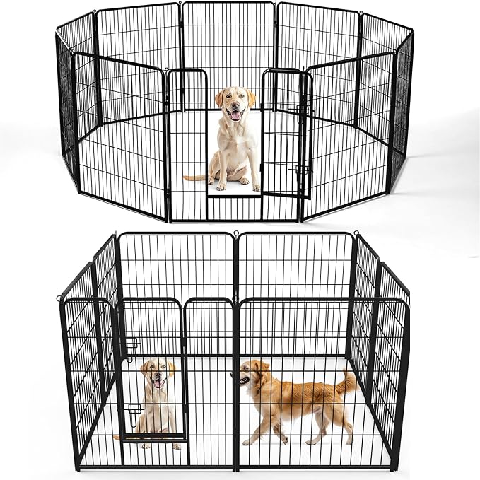 DUMOS Dog Playpen 40 Inch 8 Panels Indoor Outdoor Metal Pet Fence | Foldable Dog Play Pen with Door, Portable Exercise, RV Camping, Puppy Small Medium Large Dogs