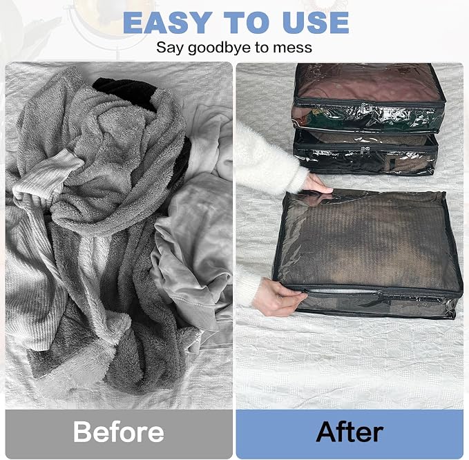 Clear Zippered Plastic Clothes Storage Bags, 6 Pack, Black | Clear Storage Bags with Zipper Plastic Storage Bags for Clothes Sweaters Blankets Sheets, Size: 12 x 12 x 12 Inch
